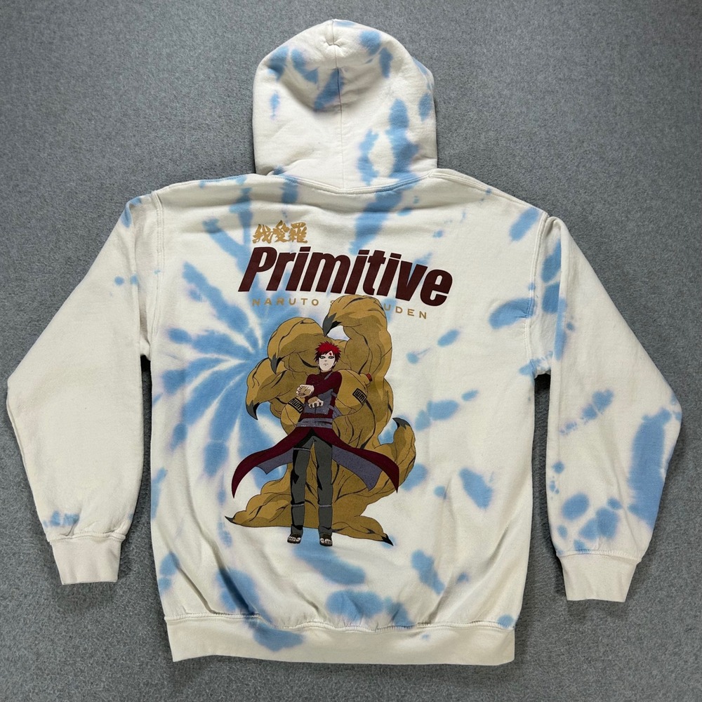 Primitive Hoodie Naruto Gaara Mens S White Blue Tie Dye Anime Streetwear